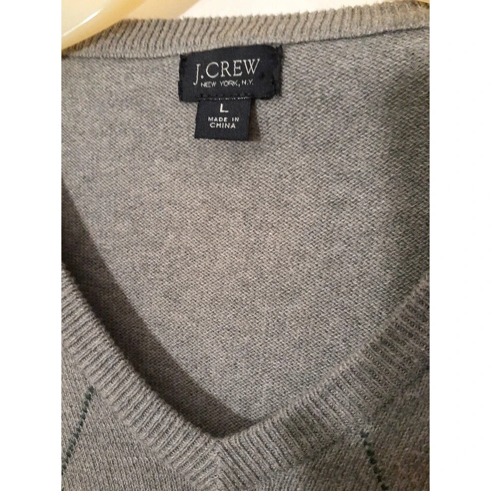J.Crew sweater Men's L Cotton Cashmere Gray Navy Blue V Neck j. crew